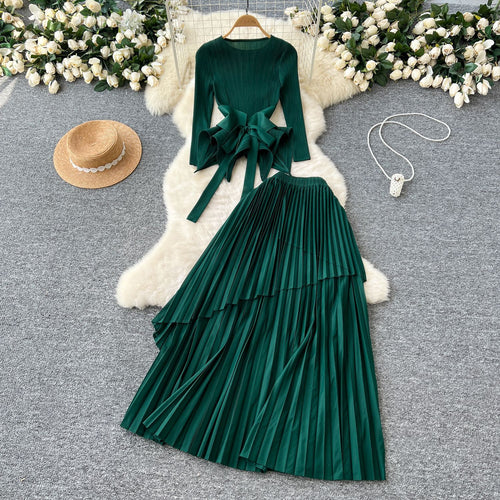 Chic Pleated Two-Piece Set with Tie Waist