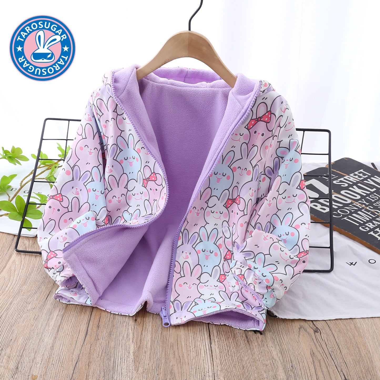 Reversible Girls' Hooded Polar Fleece Jacket  Thickened Winter Warmth (On Hand)