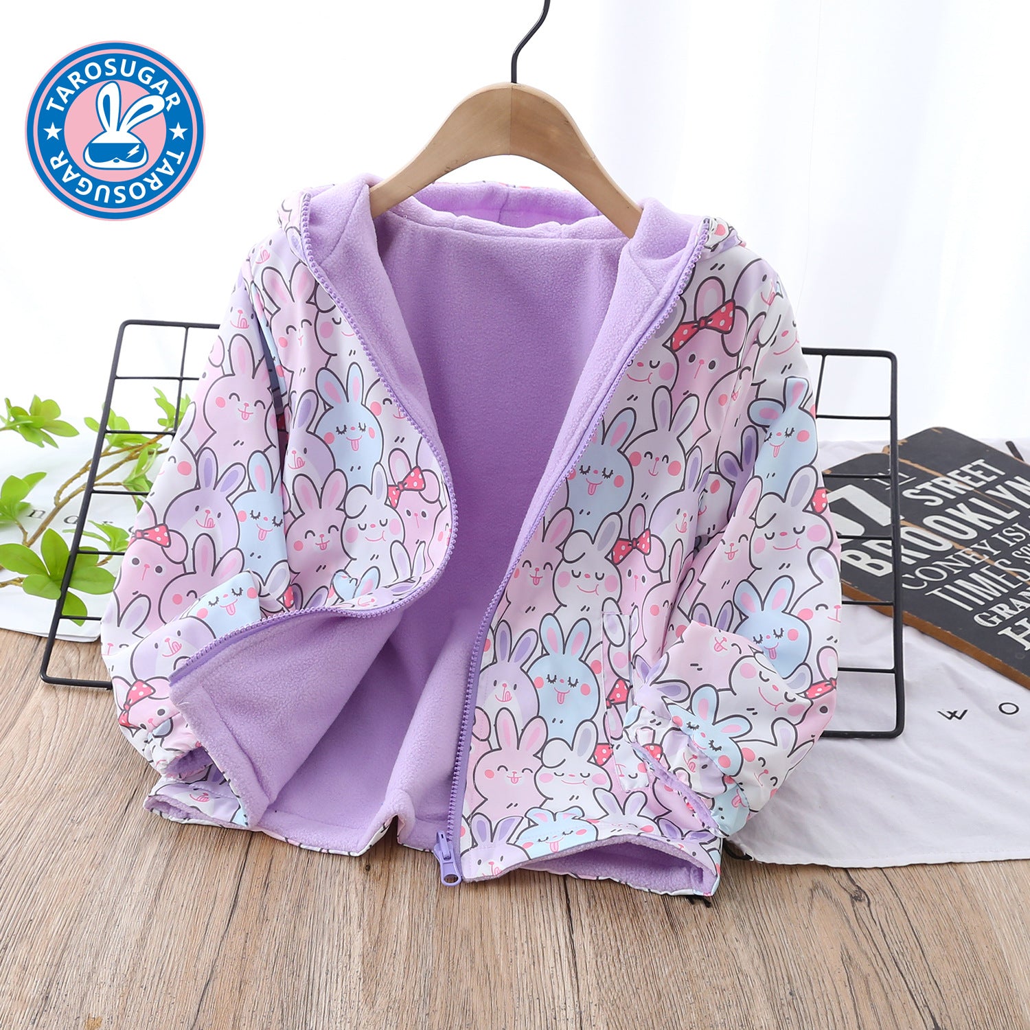 Reversible Girls' Hooded Polar Fleece Jacket  Thickened Winter Warmth