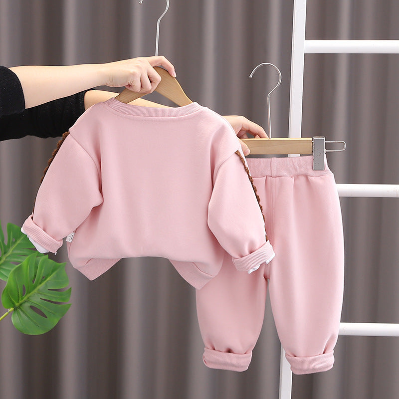 Bow & Letter Print Sweatshirt Set - Spring/Autumn Two-Piece Outfit for Baby Girls (0-4 Years)