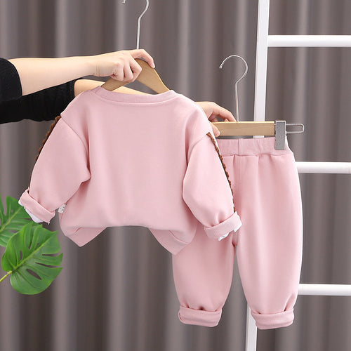 Bow & Letter Print Sweatshirt Set - Spring/Autumn Two-Piece Outfit for Baby Girls (0-4 Years)