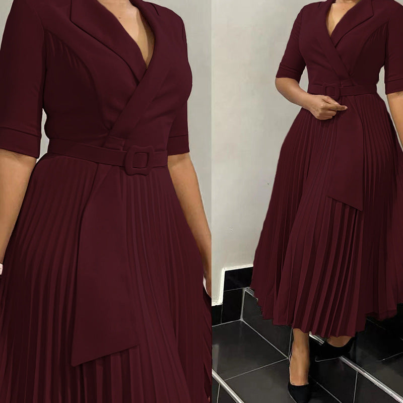 Fashion Suit Collar Press-Pleated Waist Plus Size Dress