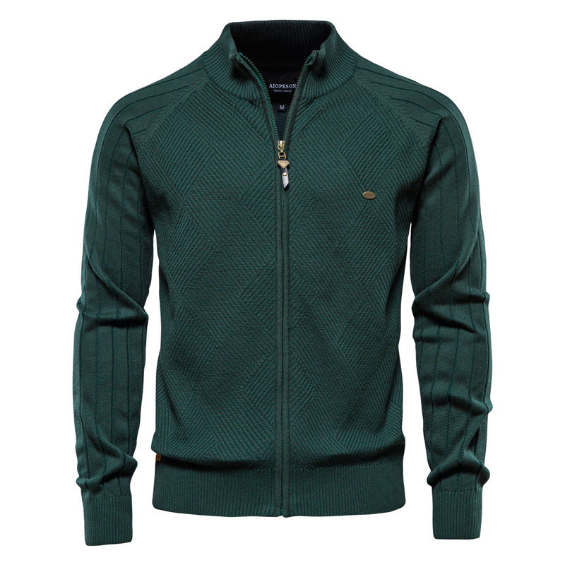 Mens Korean Style Color Block Knit Sweater Jacket