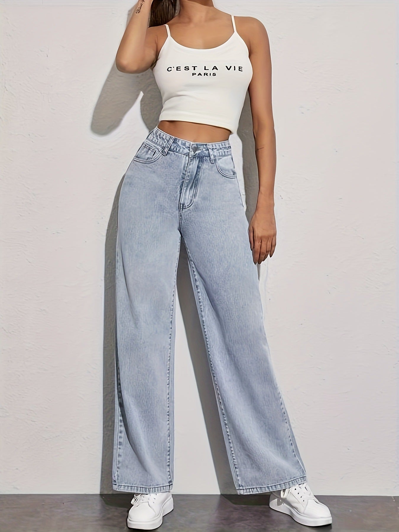 Women's casual jeans loose high-rise, wide-leg trousers