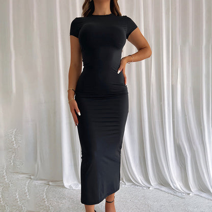 New long skirt round neck slim short sleeve dress