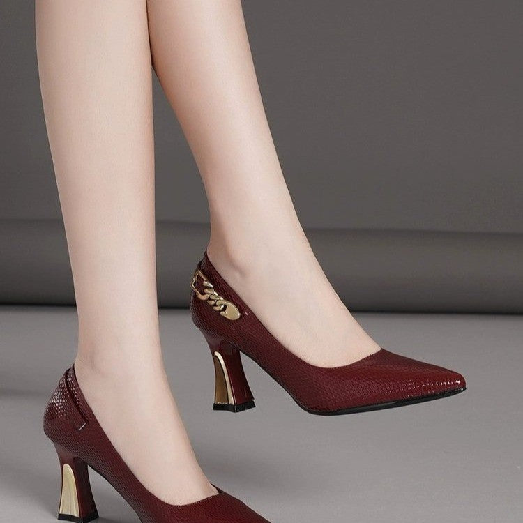 Women's Pointed Toe Chunky Heel Office Pumps