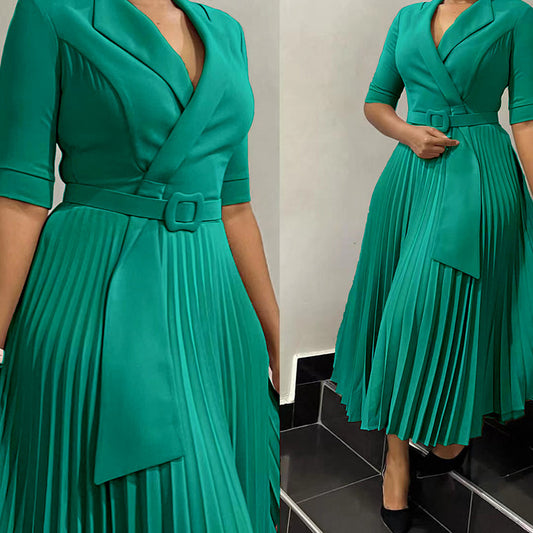 Fashion Suit Collar Press-Pleated Waist Plus Size Dress