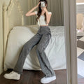 lace-up summer high waist loose wide leg jeans pants