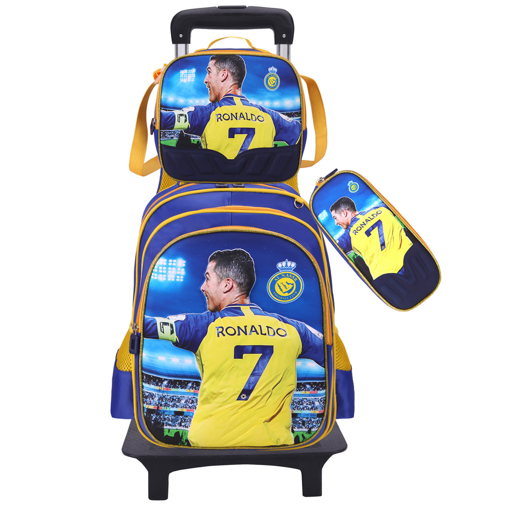 Cartoon 16Inch three-piece set with a rolling rod backpack 3D hard shell backpack with wheels