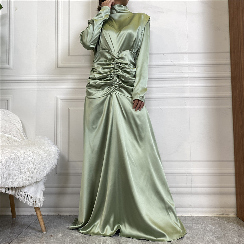 Elegant High Neck Satin Maxi Dress