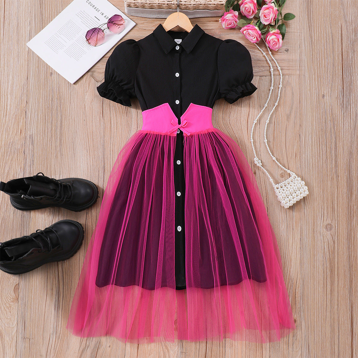 Girls' Puff Sleeve Mesh Dress – For Teens & Kids