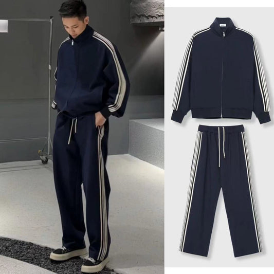Casual Sports Suit  Long Sleeve Three-Bar Sweatshirt & Pants 2-Piece Set