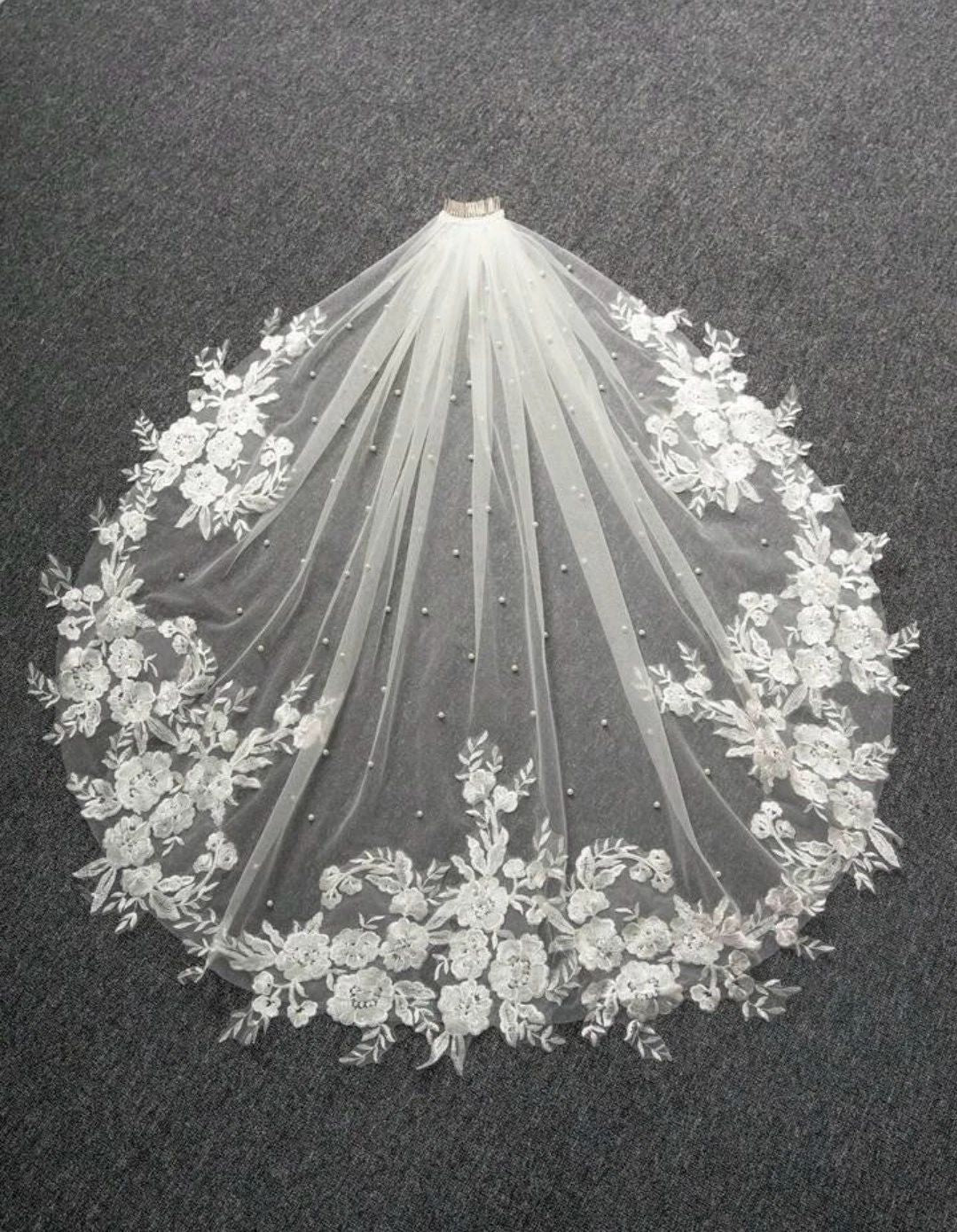 Pearl Embroidered Short Bridal Veil