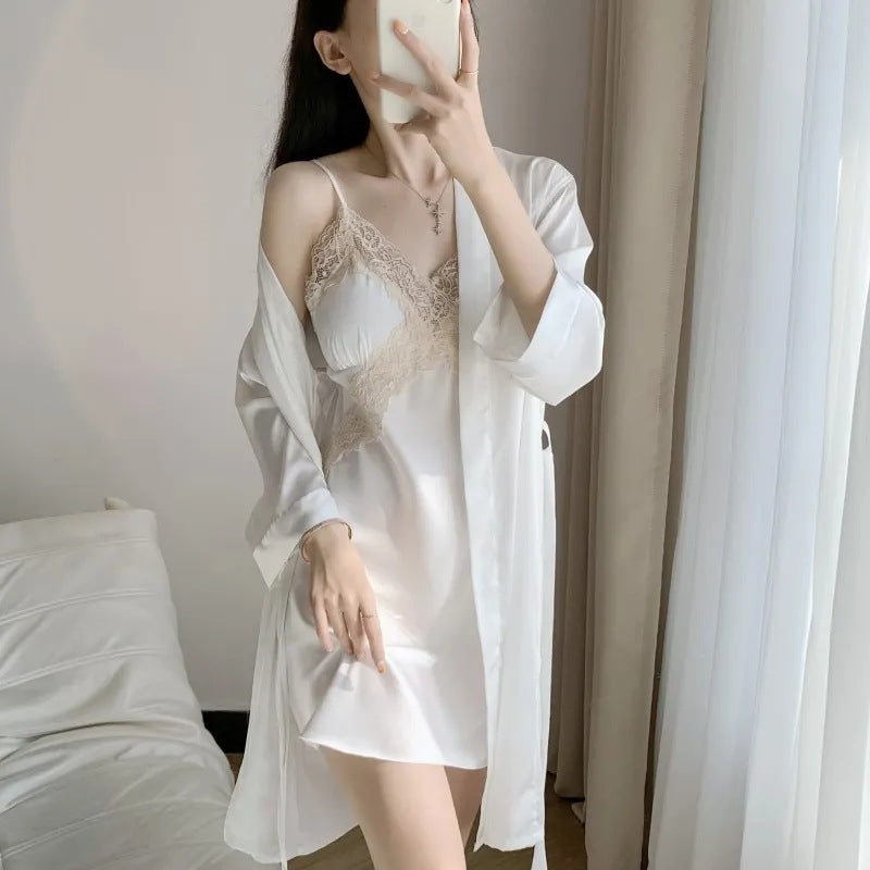Women's Ice Silk 5-Piece Pajama Set – Sexy Cami Nightdress & Loungewear