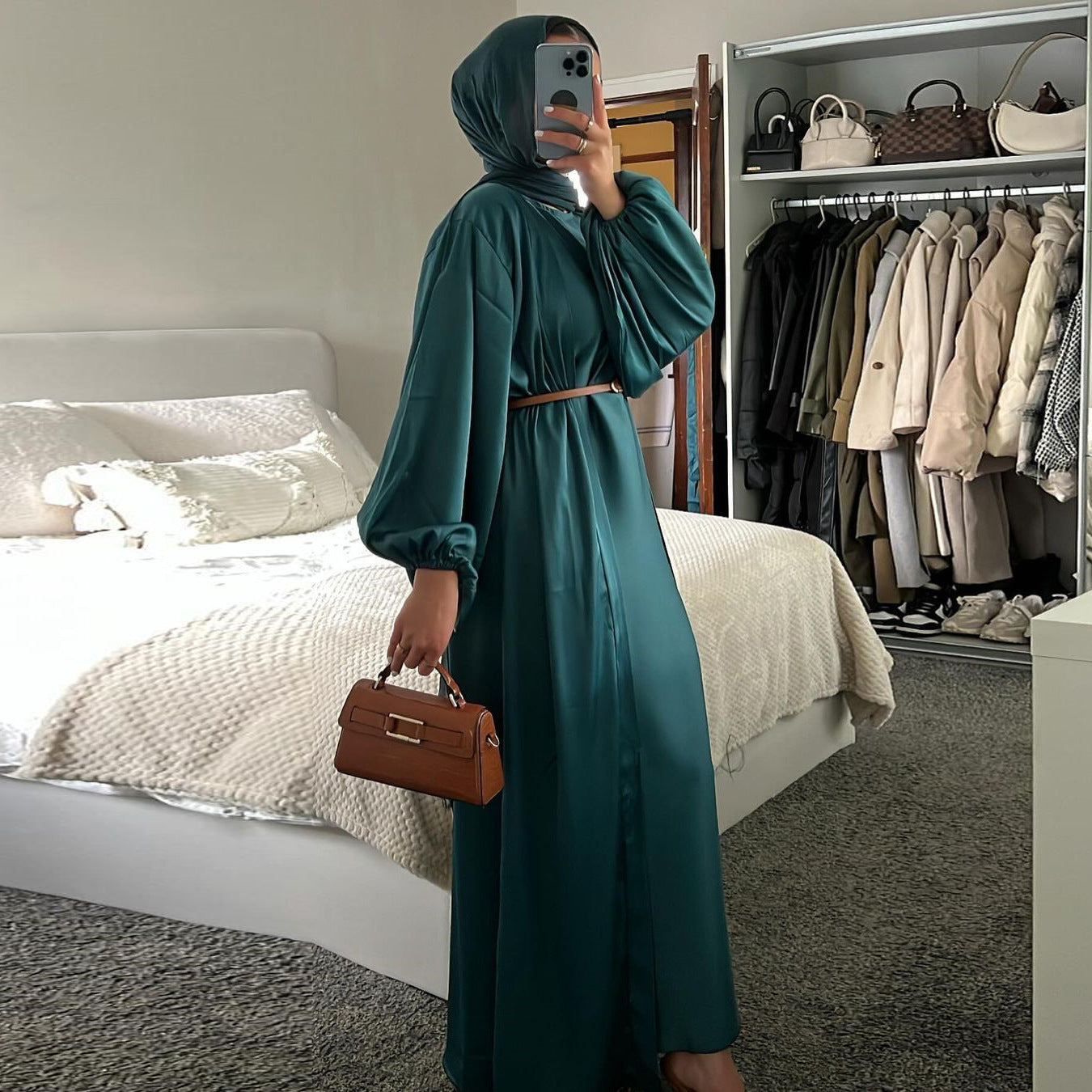 Muslim Fashion Solid Color 2-piece Abaya Hot Selling Dress