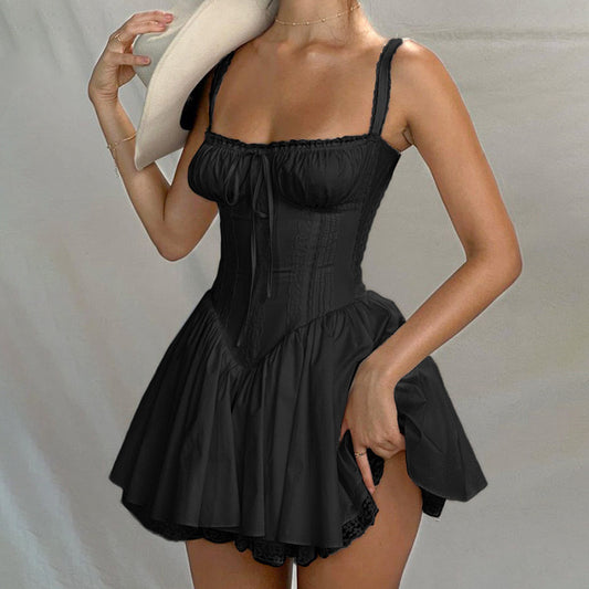 Sexy Lace Side Backless Mini Dress