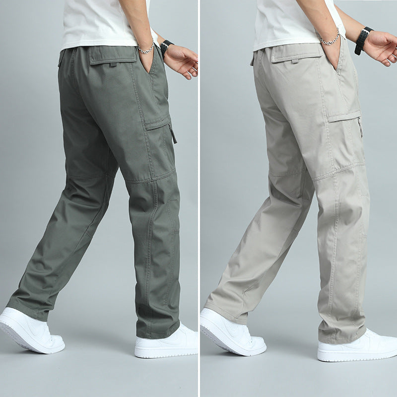 Men's Summer Thin Cotton Cargo Pants – Loose Fit Multi-Pocket Straight Casua