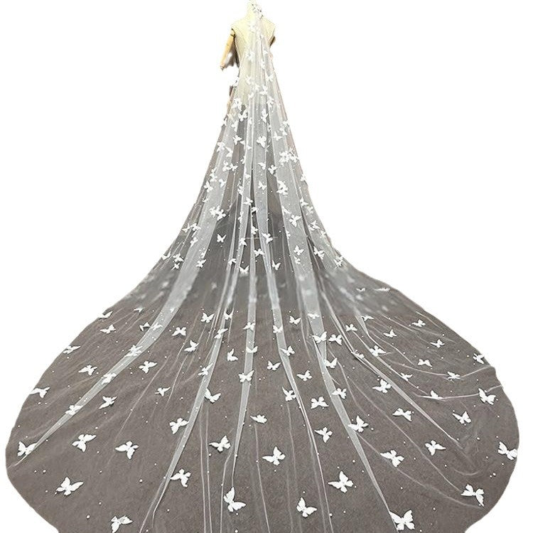white butterfly veil main Bridal  wedding dress