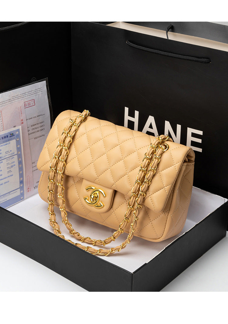 Trendy Small Square Chain Shoulder Bag  Classic Diamond Check Crossbody