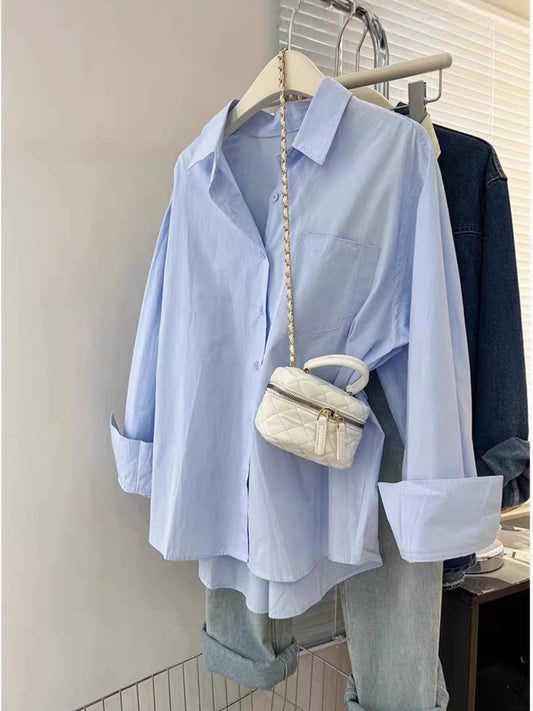Womens Cotton Long Sleeve Layered Shirt  Spring & Autumn Cardigan Style Top