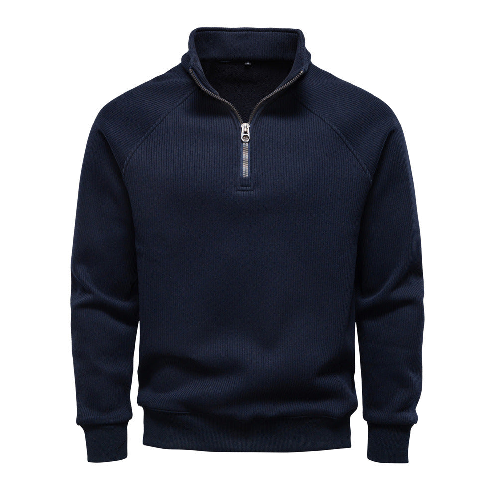 Men's Half-Zip Fleece Sweatshirt – Stand Collar Autumn & Winter Pullover