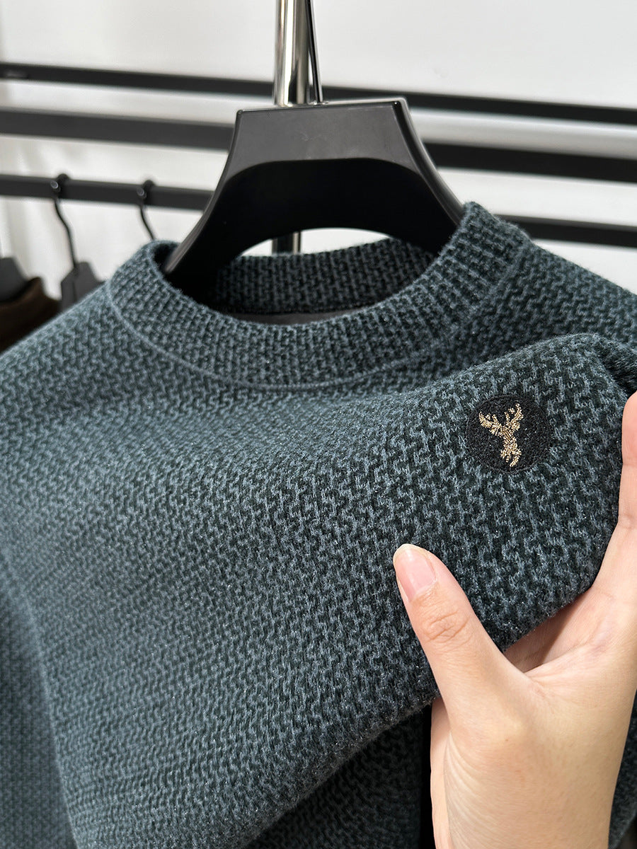 Men's Winter Fleece Pullover Sweater  Warm Round Neck Casual Sweatshirt