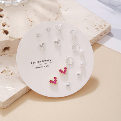 Small Stud Earrings Set - Exquisite 7 Pairs with Simple Color and Zircon Details