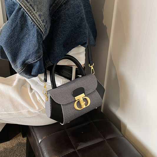 Korean Contrast-Stitch Shoulder Bag