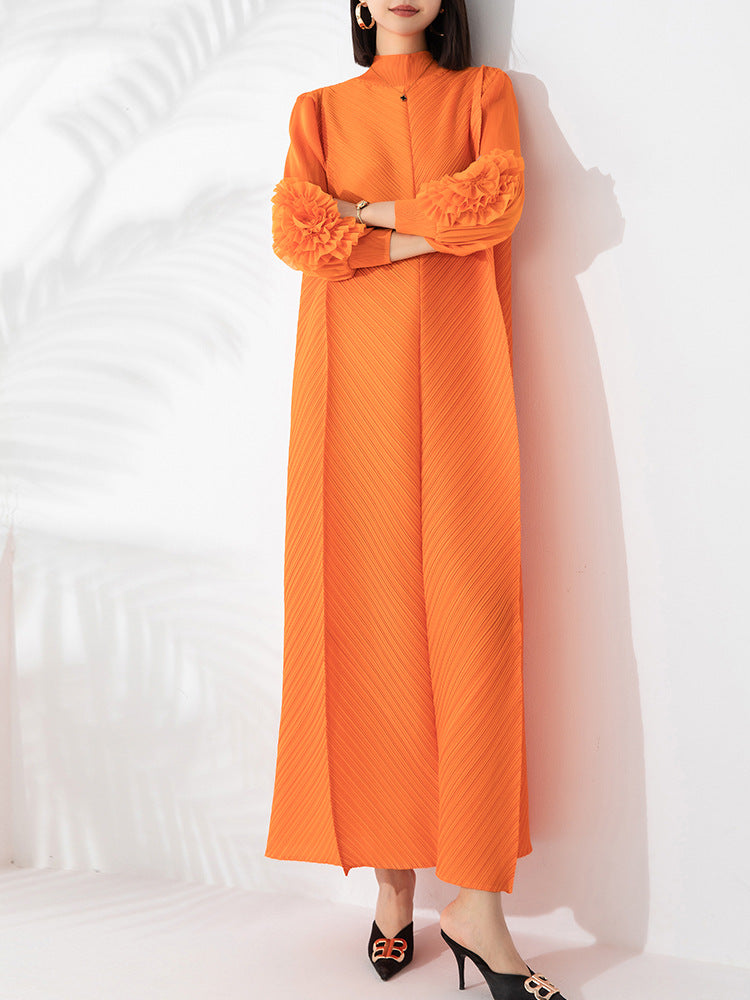 Womens Pleated Maxi Dress  Elegant Loose Fit