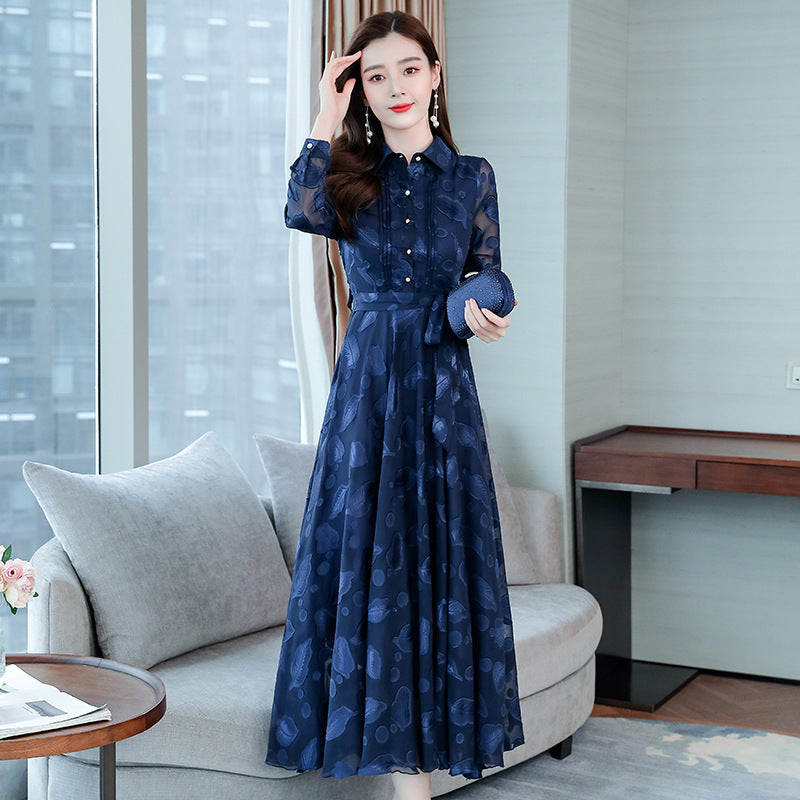 Women’s 2025 Slim Jacquard Chiffon Long Dress