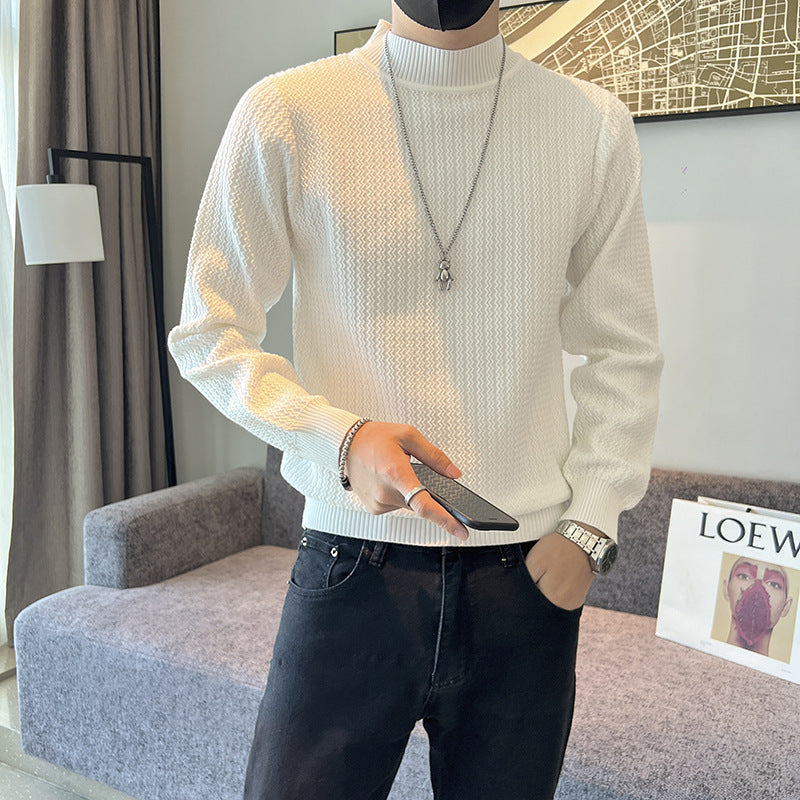 Men’s Solid Color Semi-Turtleneck Sweater