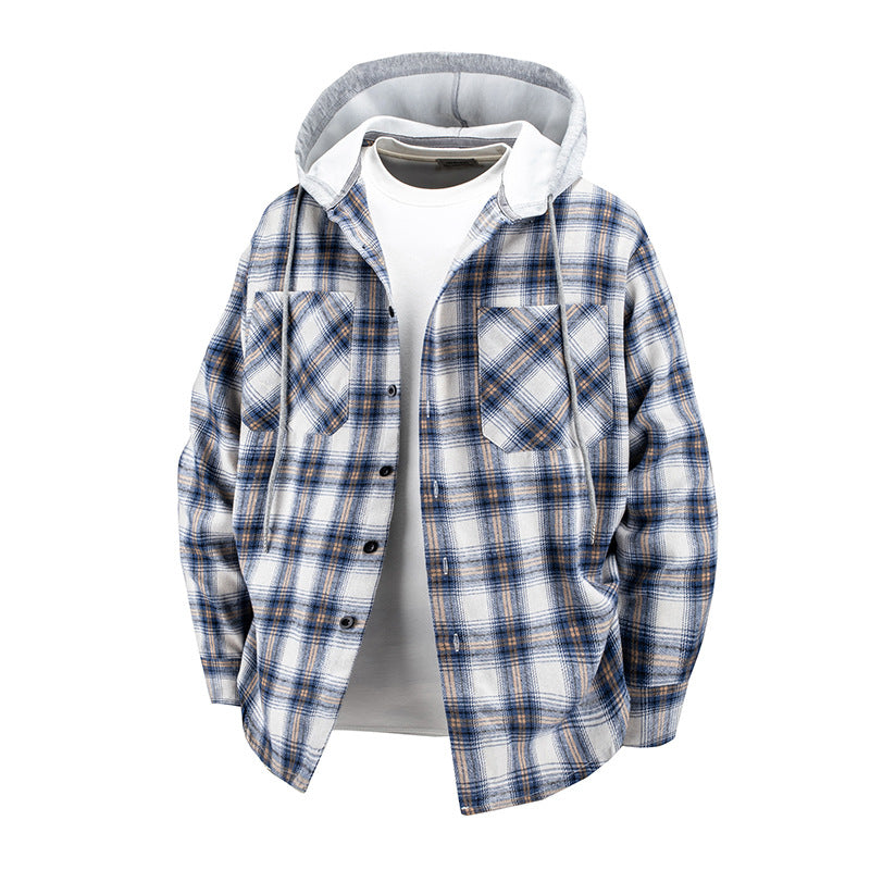 Japanese Trendy Hooded Plaid Shirt Jacke