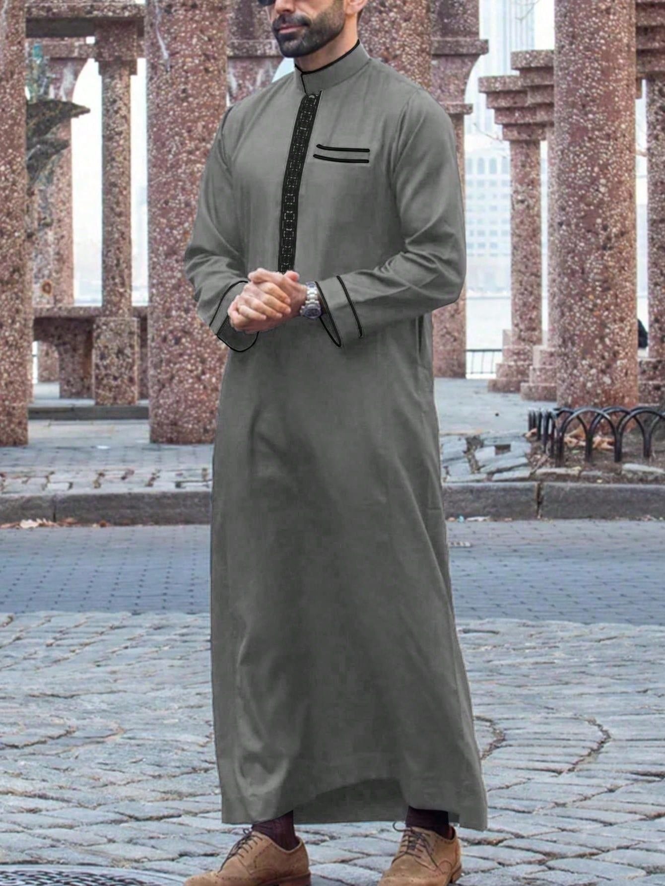 Mens Ethnic Embroidered Stand Collar Long Sleeve Shirt