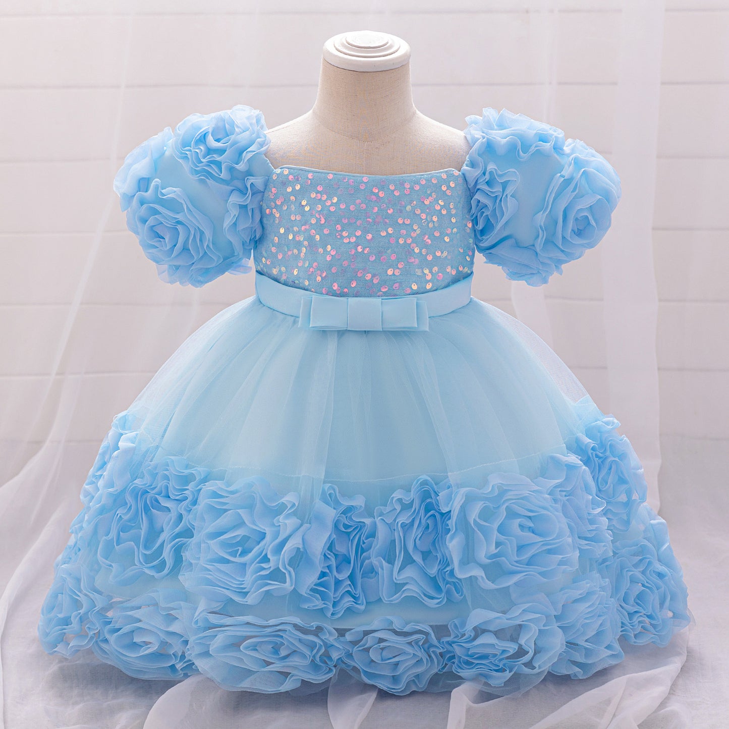 Rosette Ruffle Sequin Princess Dress