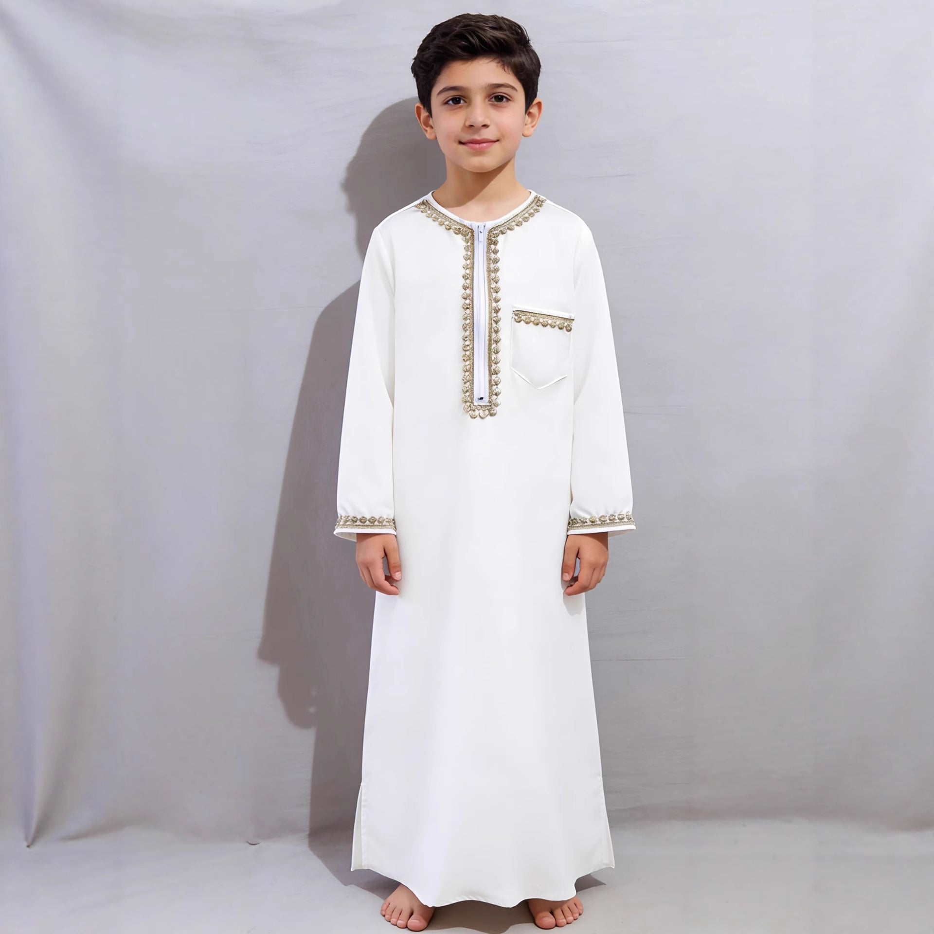 Boys Ethnic Zipper Robe  Casual Festive Traditional Outfit