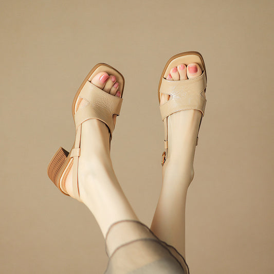Minimalist Square Toe Block Heel Sandals