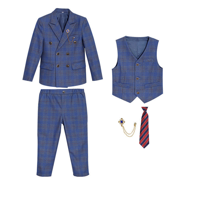 Boys' Formal Checkered Suit with Vest