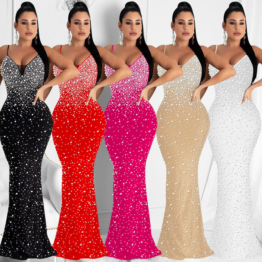 Hot Diamond Sexy Suspenders Sleeveless Long Dress