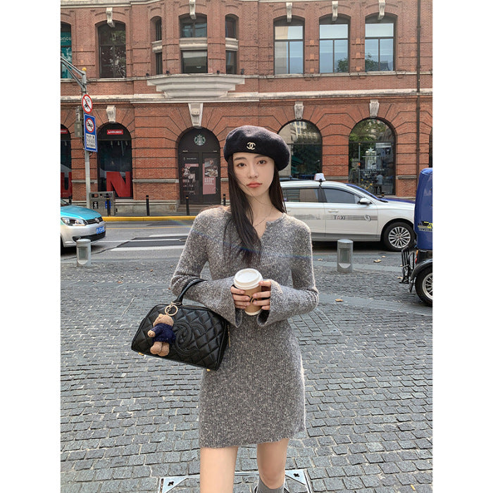 Sexy V-Neck Knitted Slim Fit Dress