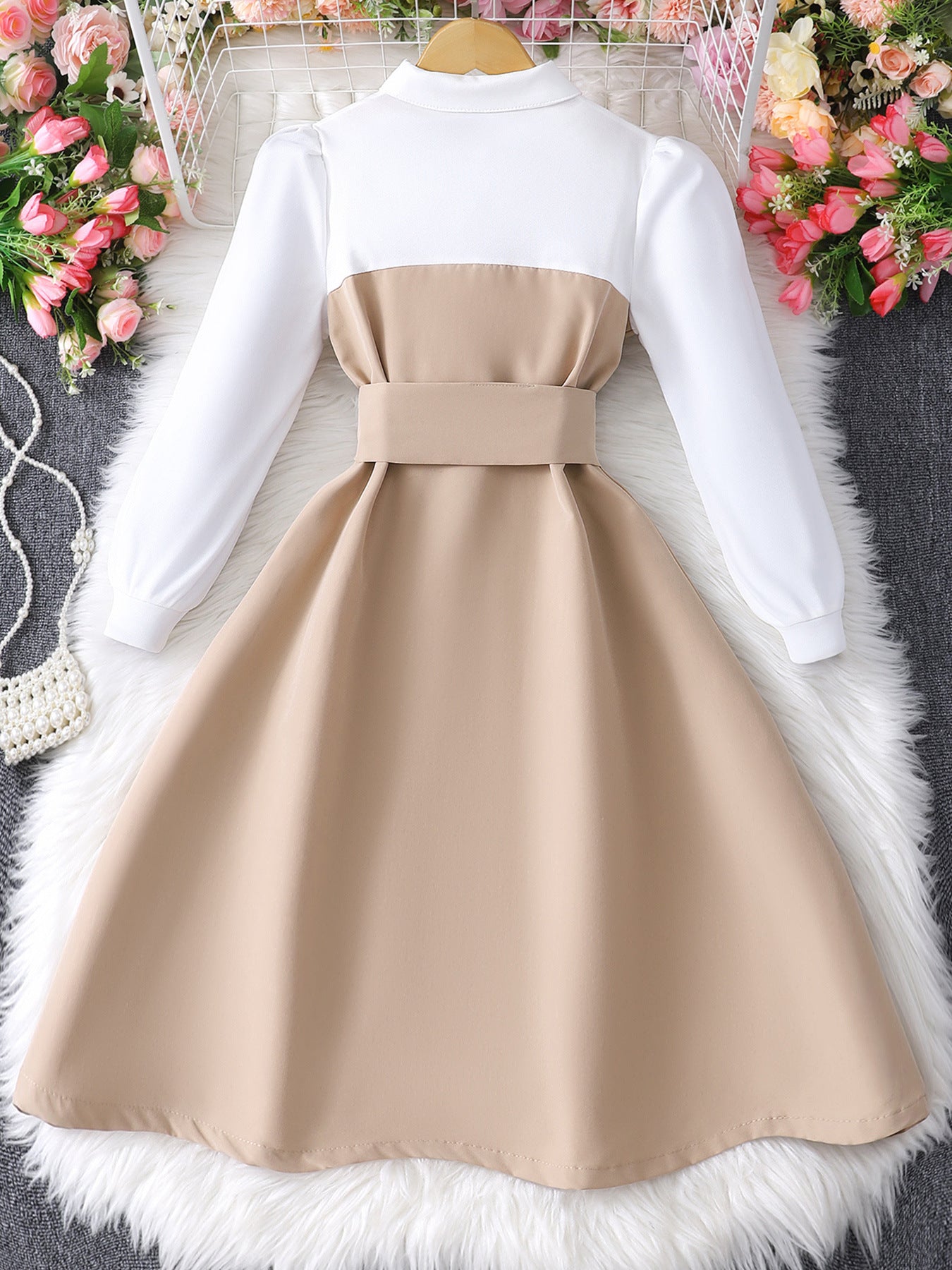 Children’s Long-Sleeve Contrast Lapel Dress