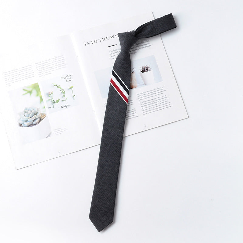 Three-color strip 5cm British gray wool tie