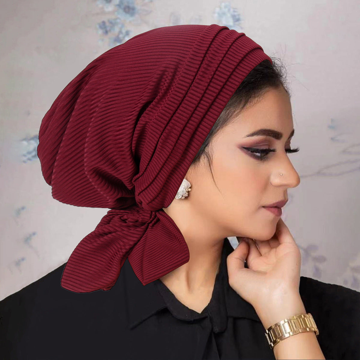 Solid Color Thread Long Tail Turban Hat