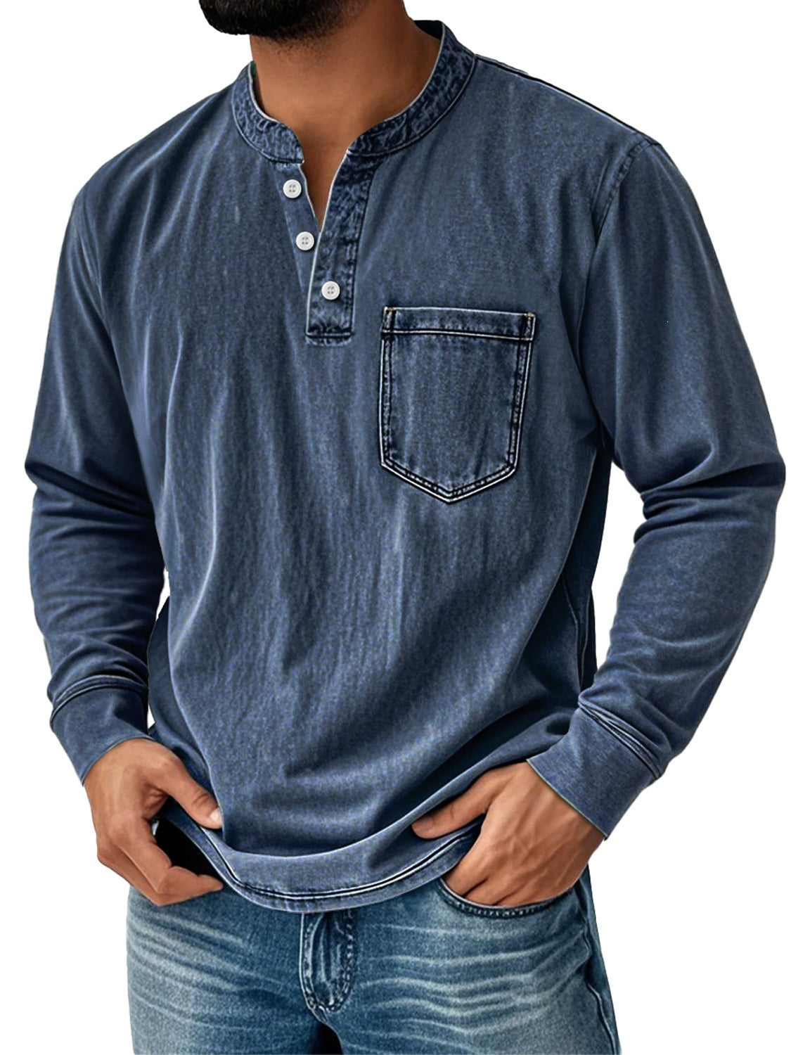 Mens 3D Print Semi-Zip Long Sleeve Polo Shirt