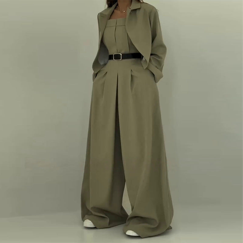 Women's Long Sleeve Jumpsuit Set with Belt