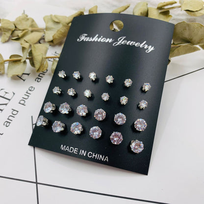 Crystal zircon card set 12 pairs of studs