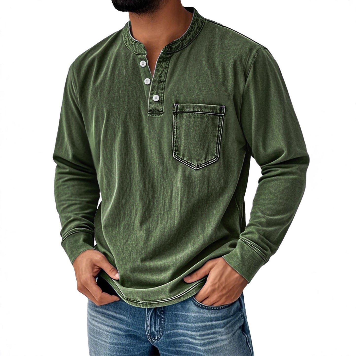 Mens 3D Print Semi-Zip Long Sleeve Polo Shirt