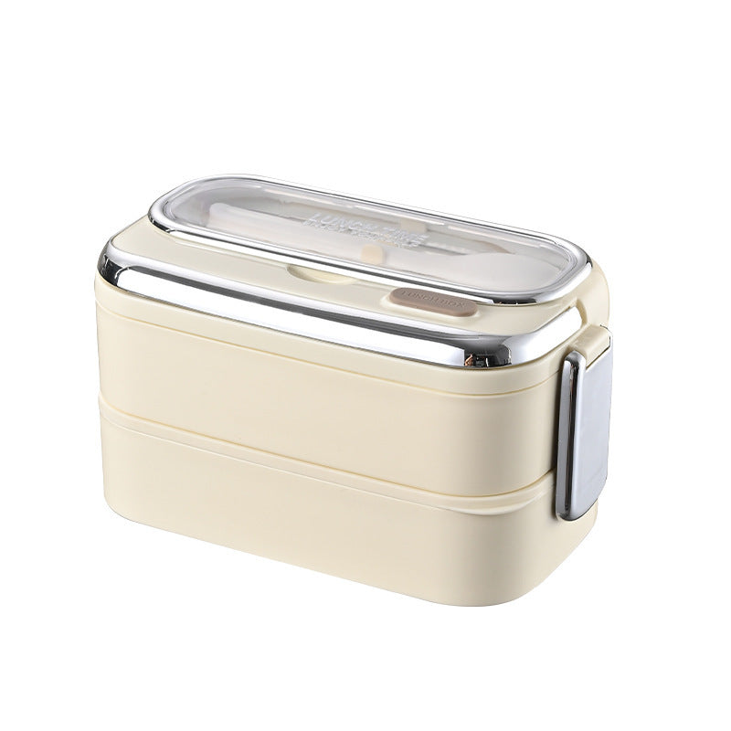 Stainless Steel Double-Layer Lunch Box with Handle & Utensils