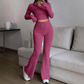 Zipper Cropped Top & High-Waisted Flared Pants Set