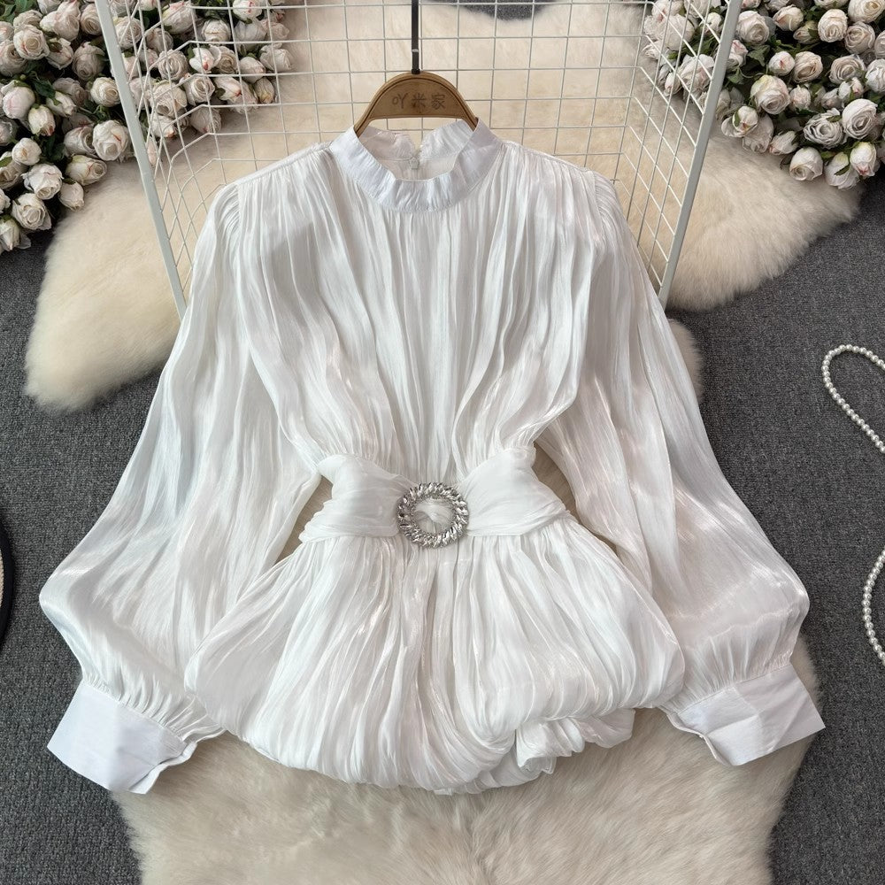 High-End Rose Pink Waist Tie Shirt