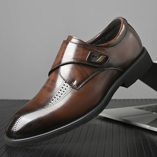 British Style Velcro Leather Shoes for Men  Business Casual & Formal Slip-On
